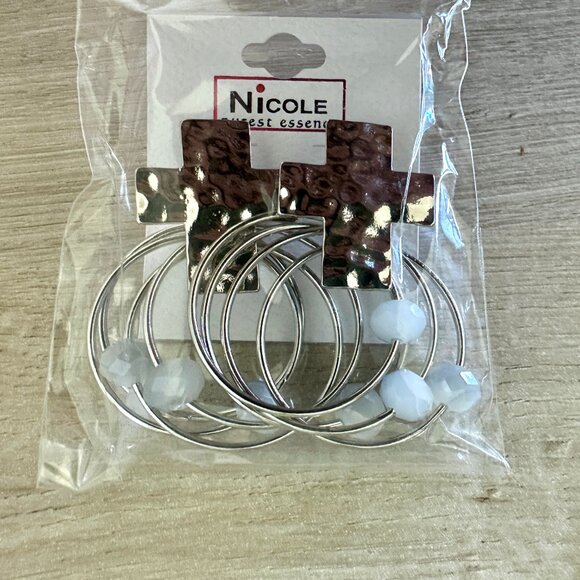 Silver Cross + Quartz Hoop Earrings - Picture 12 of 12